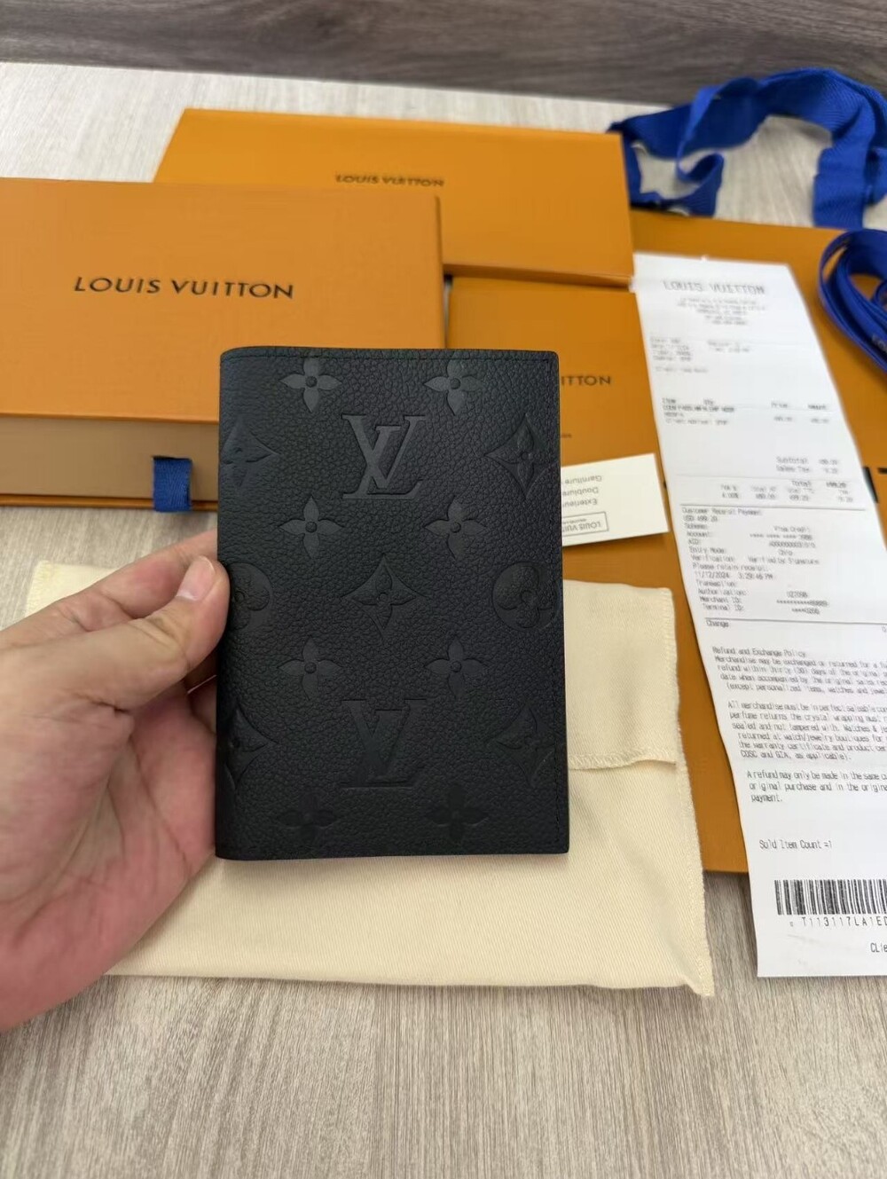 Louis Vuitton Black Embossed Monogram Passport Cover